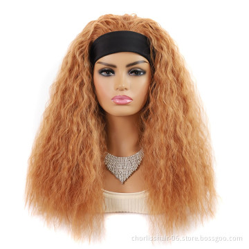 Wholesale Hot Sale 24''long Light Brown Black Headband Turban Wig Deep Curl Scarf Wigs Synthetic Afro Hair Extension For Women